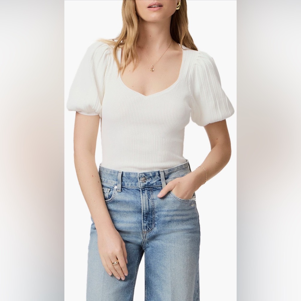 PAIGE Maie Puff Sleeve Rib Sweater